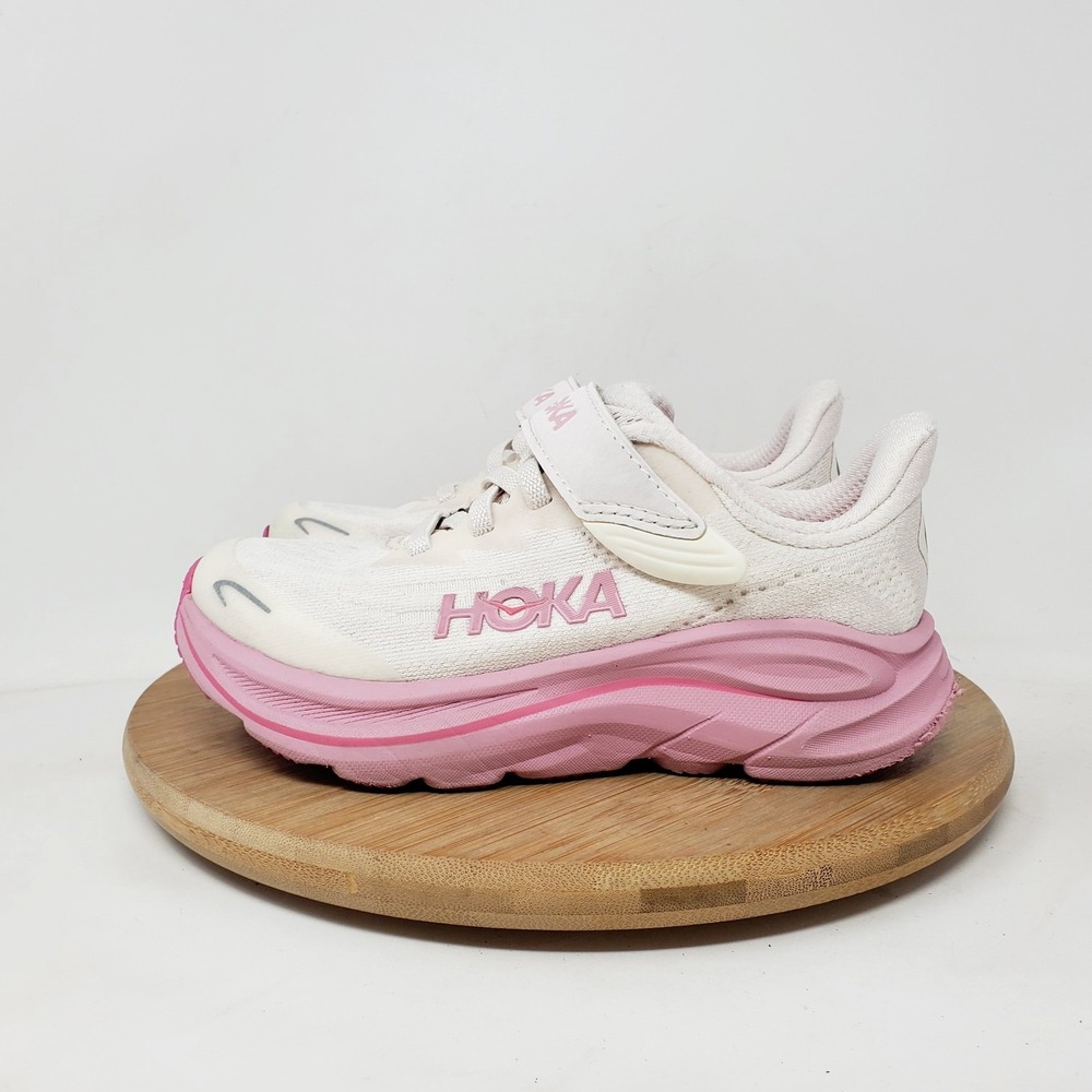 Hoka One One Clifton 10 Shoes Kids 11.5 Pink Little Kid Boys Girls Strap Sneaker
